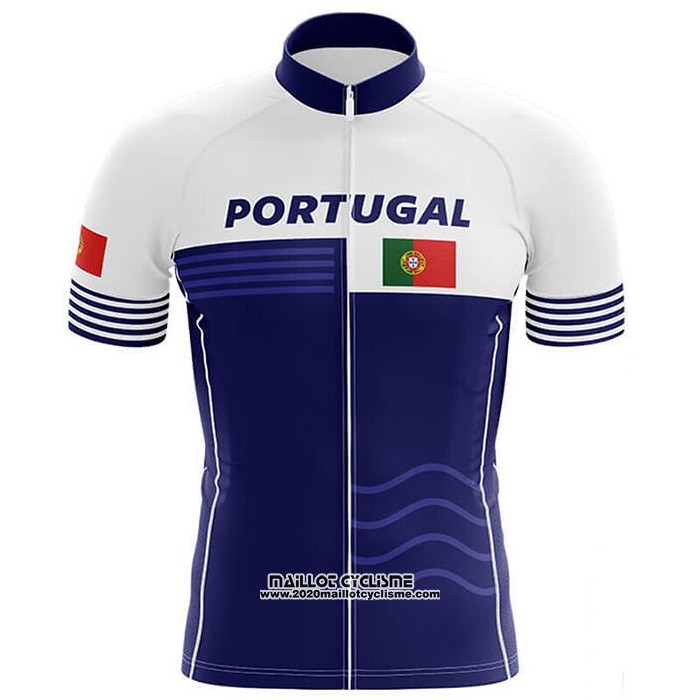 2020 Maillot Ciclismo Champion Portugal Blanc Bleu Manches Courtes et Cuissard